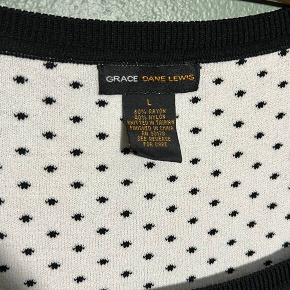 Grace Dane Lewis Polka Dot Tank Top Black White Sleeveless Blouse L - Picture 5 of 6